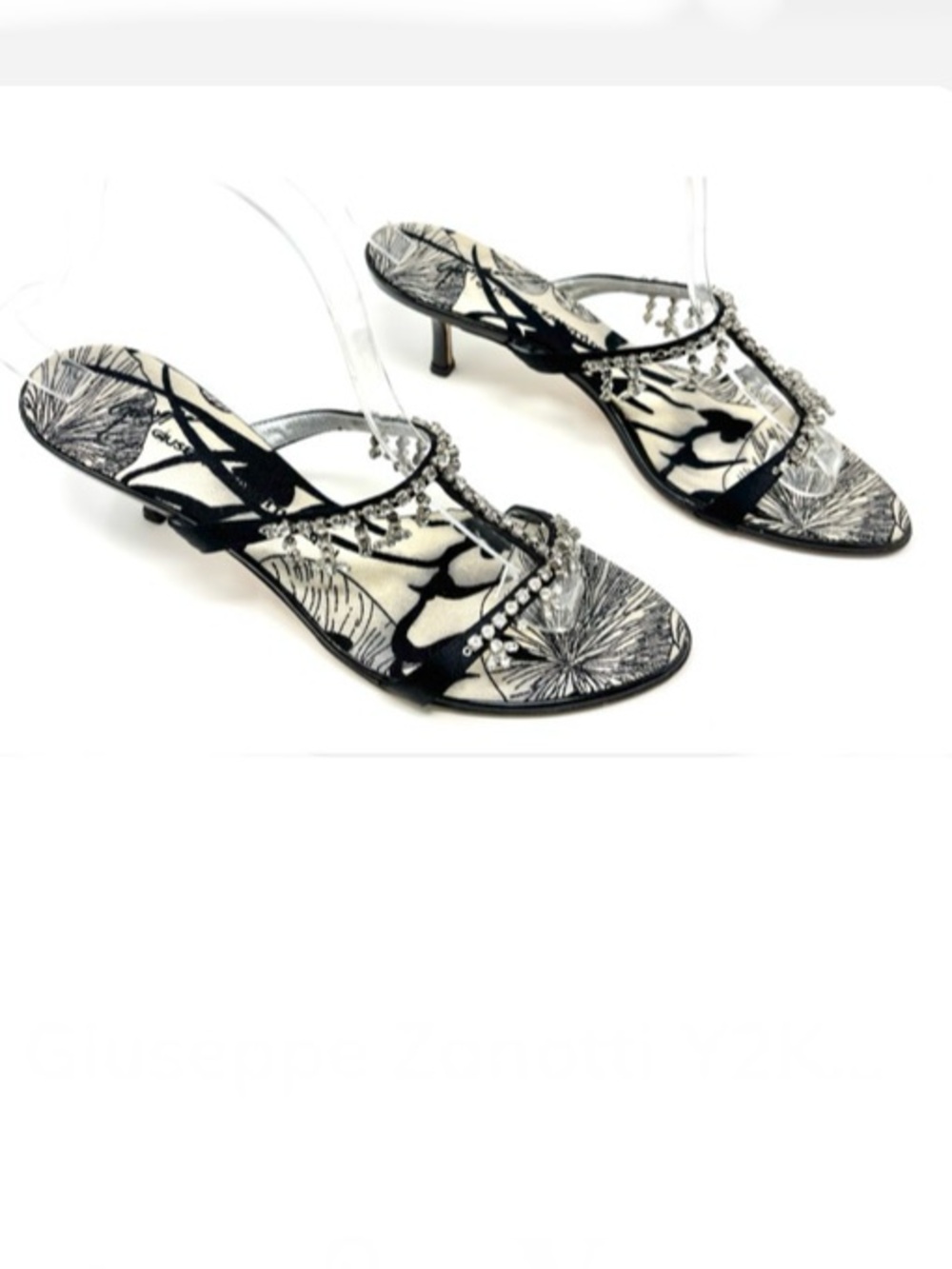 Giuseppe Zanotti Y2K Crystal Embellished Kitten Heel Vintage Mules 40